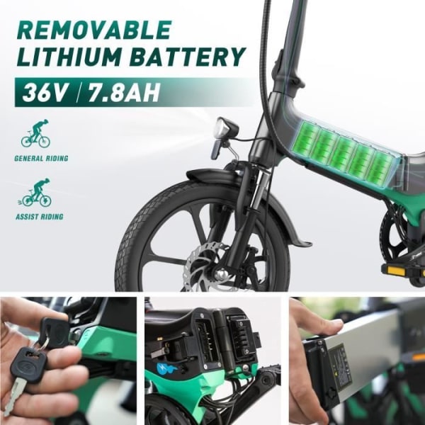 HITWAY 16" elcykel, lätt och hopfällbar, BK2 pedalassisterande elcykel, 7,8Ah batteri, fri pump och lås