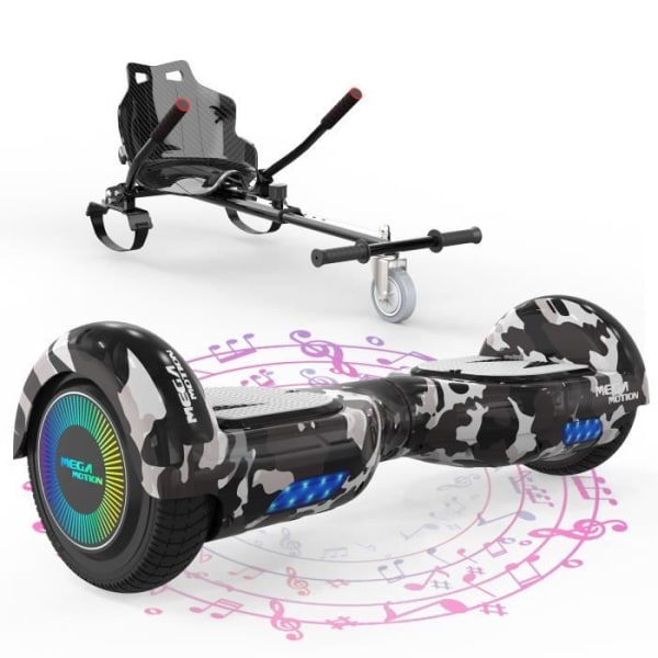 MEGA MOTION Camouflage Hoverboard+Black Go-Kart för barn, 6,5" LED-lampor 2-hjuls Hoverboard med Bluetooth-högtalare