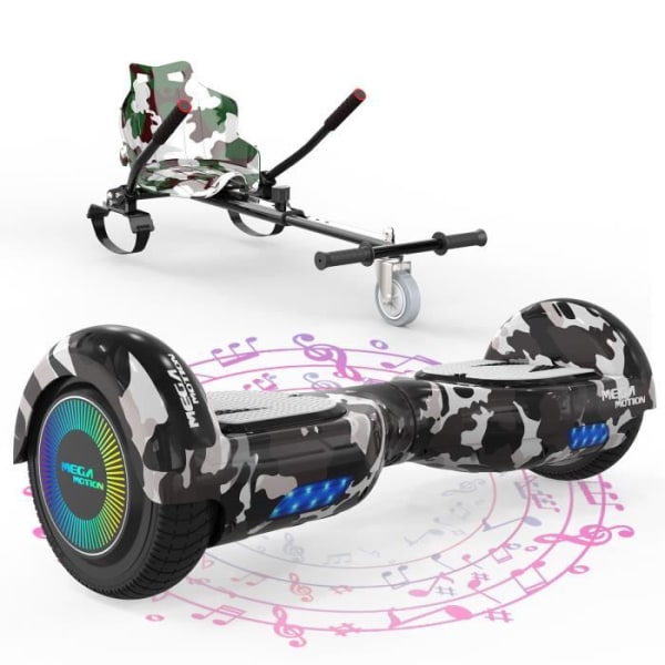 MEGA MOTION Camouflage Hoverboard+Camouflage Go-Kart för barn, 2 hjul Hoverboard 6,5" LED-lampor med Bluetooth-högtalare