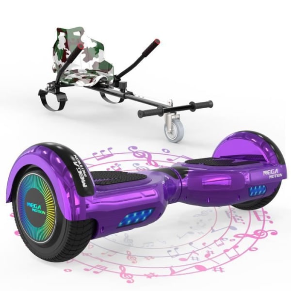 MEGA MOTION Pack Hoverboard Rape and Kart Camouflage, 2 Wheel Hoverboard 6,5" LED-lampor, Bluetooth-högtalare