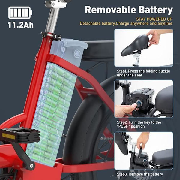 HITWAY Elcykel 20" MTB - 36V batteri - 11,2Ah - 250W Motor - 7 hastigheter - Röd