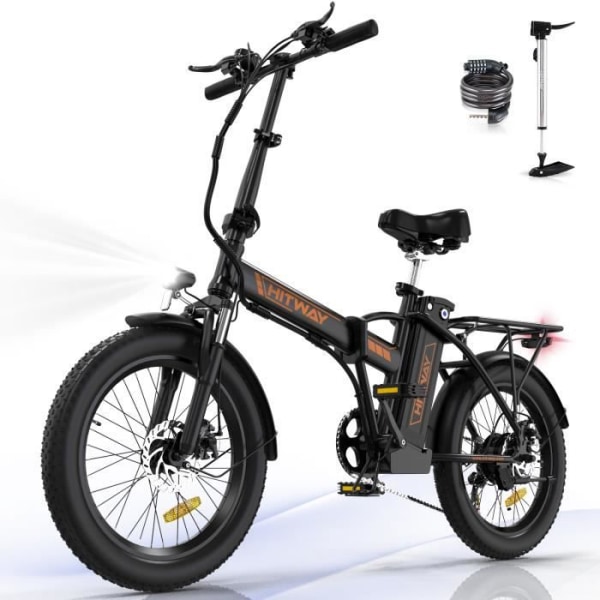 HITWAY 20" hopfällbar elcykel E-cykel Svart-Orange - 36V batteri - 11,2Ah - LCD-skärm - Gratis cykelpump