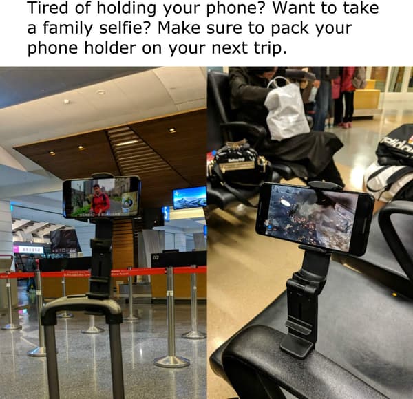 Universal Phone Holder for Airplane. Hands-Free Viewing with Multi-Directional Dual 360-Degree Rotation.