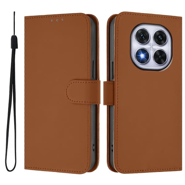 Ensfarget PU-deksel til Redmi Note 14 Pro 5G / 14 Pro+ 5G Brown