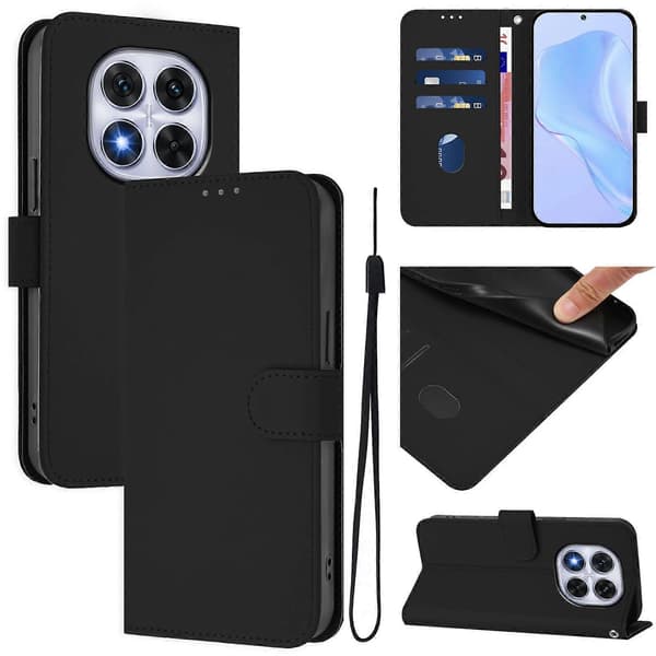 Ensfarget PU-deksel til Redmi Note 14 Pro 5G / 14 Pro+ 5G Black
