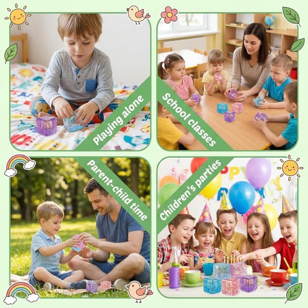 Squishy Blå Kub Socker Stressball Fidgetleke, Glitter Sensorisk Klem Fidgetleke for Gutter og Jenter