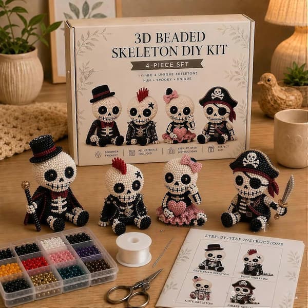 Creative 3D Beaded Skeleton Craft Kit DIY Art Set Pink