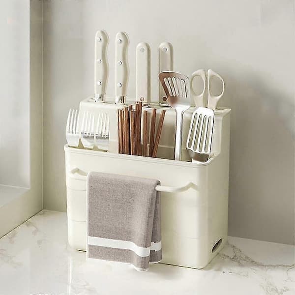 Knife Rack Kitchen Storage, Compatible with Chopsticks & Cutting Board, Drainage Shelf for Knives, Increased Capacity Organizer