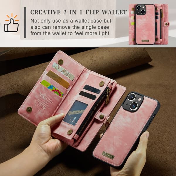 CaseMe Multi-Slot 2-i-1 Plånboksfodral iPhone 15 Rosa
