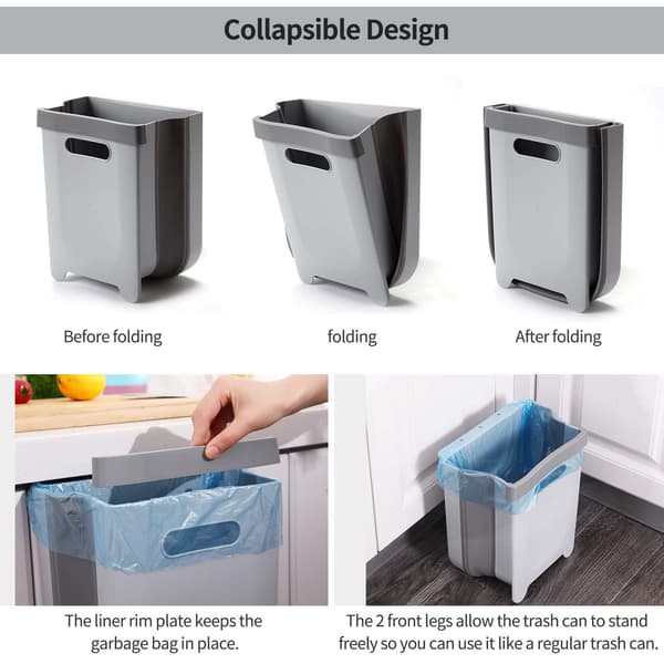 9L Wall Mounted Foldable Waste Bin for Kitchen Cabinet - Quickly Clean Counter, Sink, Bathroom - RV, Car, Camping Foldable Trash Can