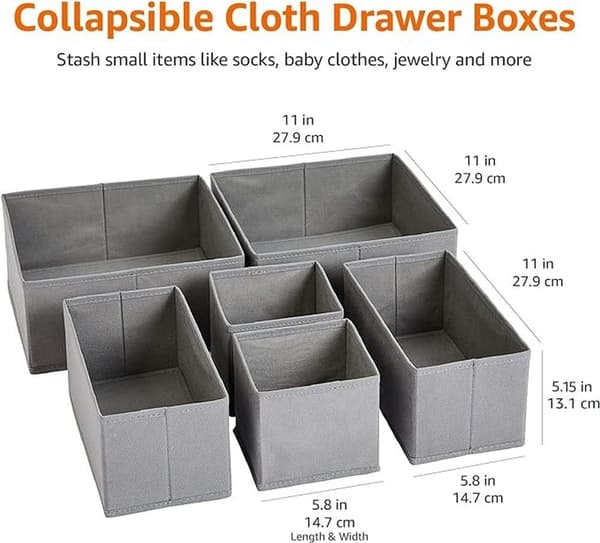 Basics lådorganisatör/klädförvaring, hopfällbar för garderob, sovrum eller kök, set om 6, grå