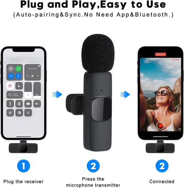 Trådløs myggemikrofon til iPhone, med miniklemme