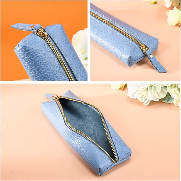 Small Leather Pencil Case, Pencil Case for Adults, Soft Pencil Case blue