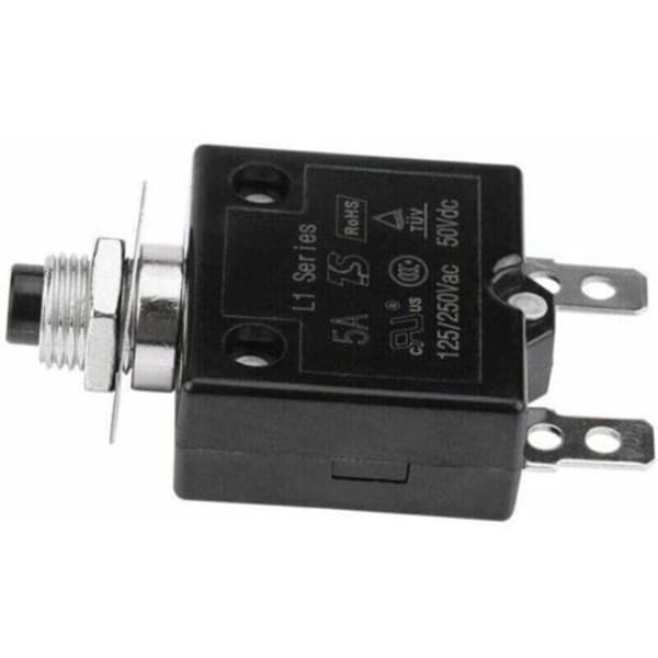 10A Circuit Breaker with Optional Thermal Reset Switch, 125-250V AC 50V DC Overcurrent Protection Push Button Switch