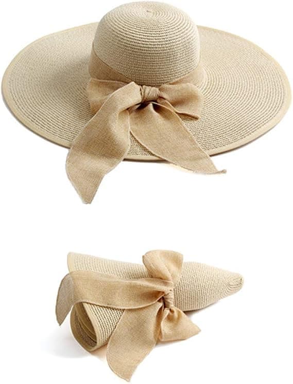 Women's Wide Brim Straw Hat (Khaki), Foldable & Rollable Hat, Beach Sun Hat, UPF 50+.