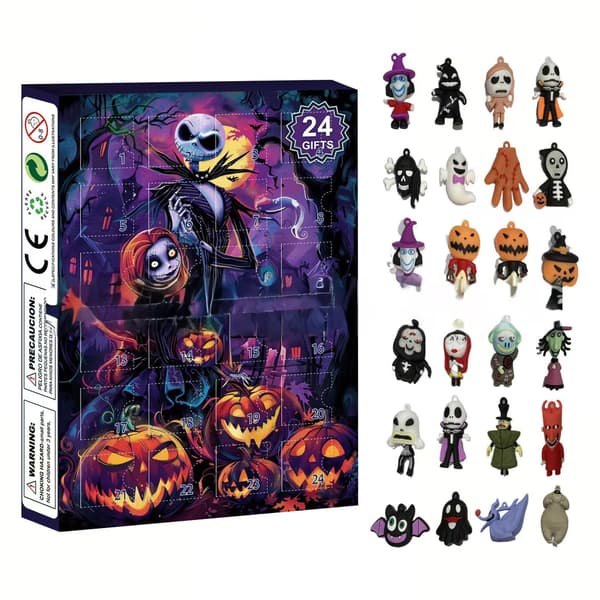 Advent Calendar Countdown Blind Box Halloween Skeleton Horror Theme 24 pcs Surprise Collectible Toy Gift Box C
