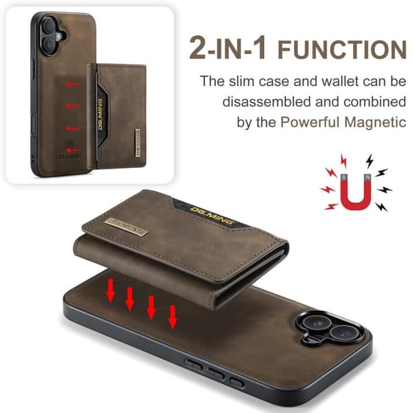iPhone 17 Skal læderfodral DG.MING M2 Series 3-Fold Kortholder Kaffe