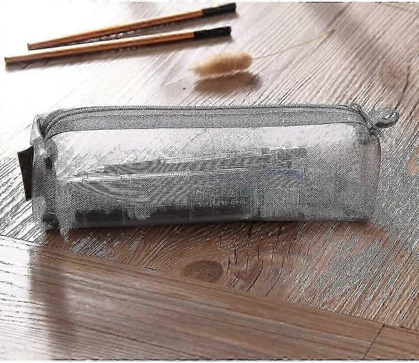 Mesh Pencil Case Makeup Bag Tool Bag Storage Pouch School Office white