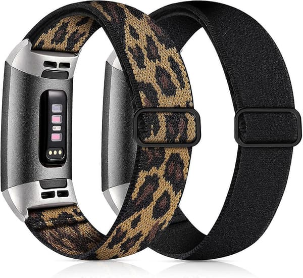 2-pack Elastiskt Band Kompatibelt med Fitbit Charge 4/Fitbit Charge 3 Armband för Kvinnor Män, Justerbart Stretchigt Loop Nylontyg Rembyte för C