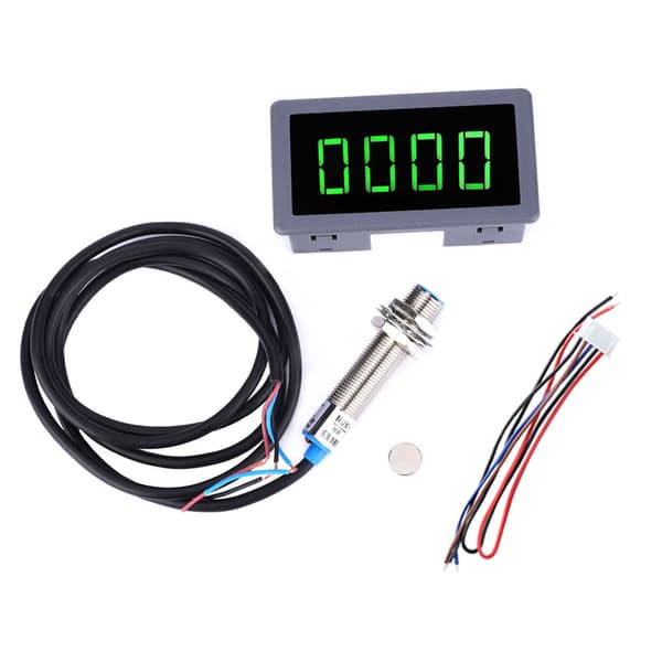 4-digit Green LED Tachometer RPM Speed Meter with NPN Hall Proximity Sensor
