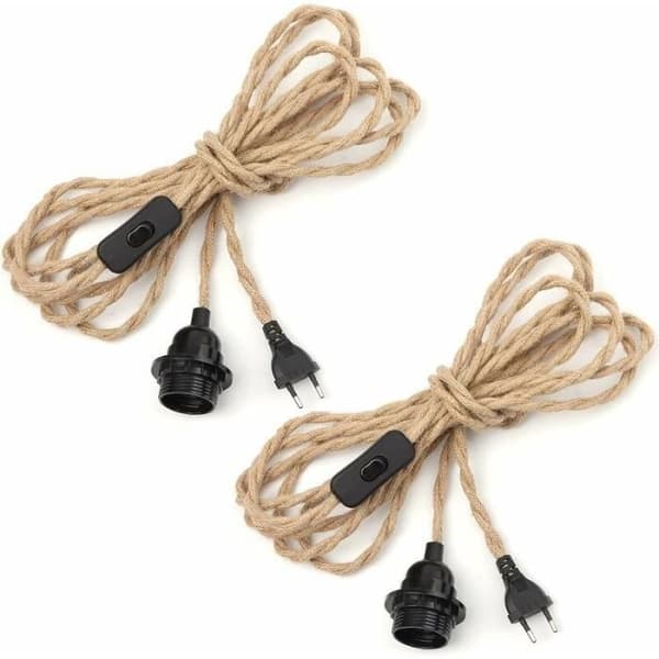 Lysekronekabel - 4,5 m E27 Afbryder Hampereb Vintage Stil