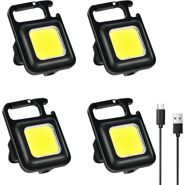 Mini LED Work Light, 4-pack 800 Lumen Inspection Lamp Rechargeable Mini Keychain Workshop Light with Magnetic Hook, COB 4 Modes Flashlights