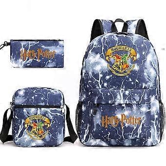 Harry Potter School Bag Backpack Pencil Case Shoulder Bag Three-Piece Set blue