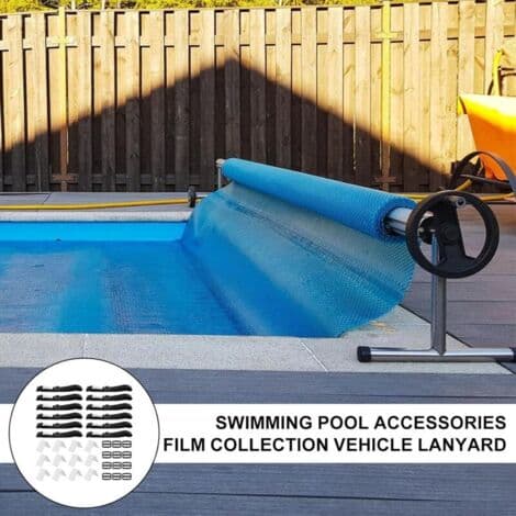 Sæt med 12 fastgørelsesstropper til poolsolfolie, poolrulle, fastgørelsesstropper og klemmer, mobil solfolie til mobilt oprulningssystem til pooloverdækning