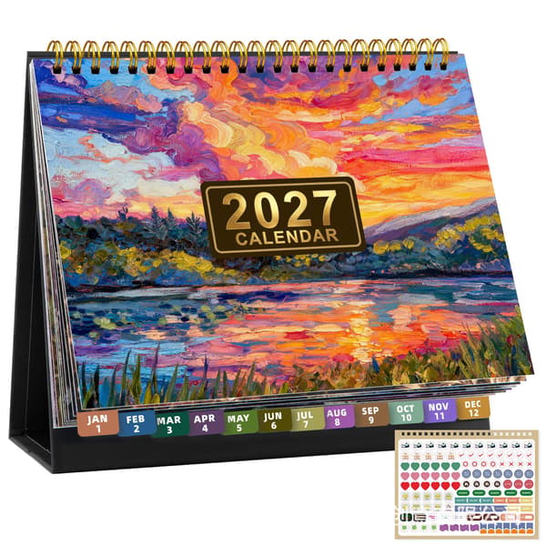2027 Skrivebordskalender, 12-måneders planlegger, Spiralbundet Stjernehimmel Skrivebordskalender