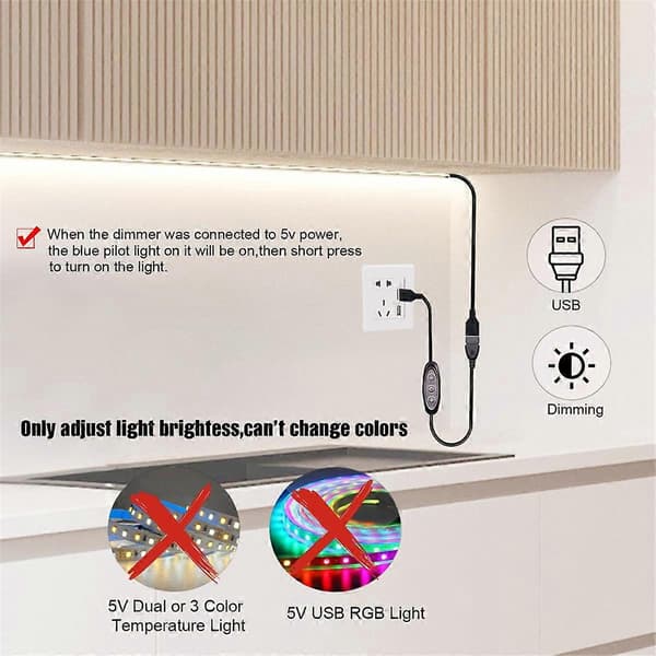 5V USB LED-dimmer, 10-stegs dimning, hona till hane, 2-pack USB-driven dimmer för 5V enkel