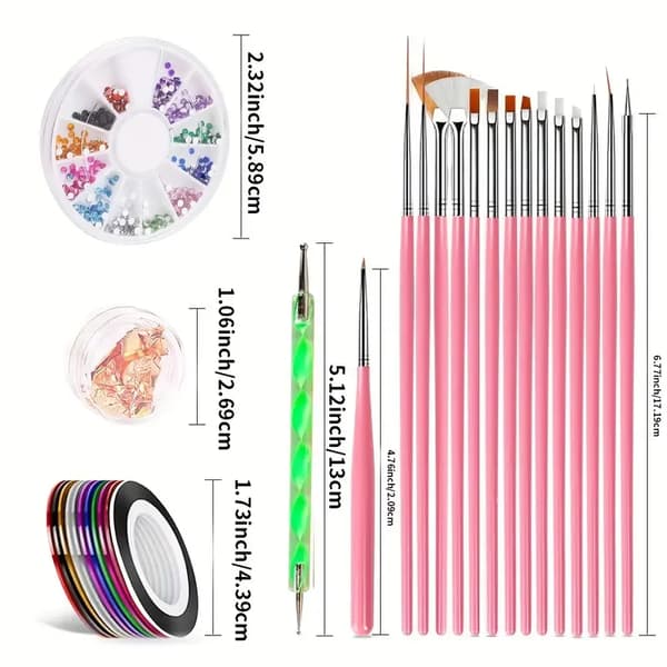Nail Decoration Set for Beginners - Includes Nail Gems, Nail Art Brushes, Dotting Tools, Foils, Strips, and Nail Accessories - Super Gift