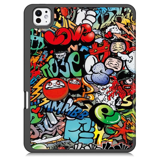 Til iPad Pro 11 (2024) Slim fit tri-fold etui Penneholder - Graffiti multifärg multicolor