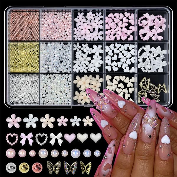 3D Neglekunstdekorasjonssett Harpiksrosetter Perleformer DIY-utsmykning 2