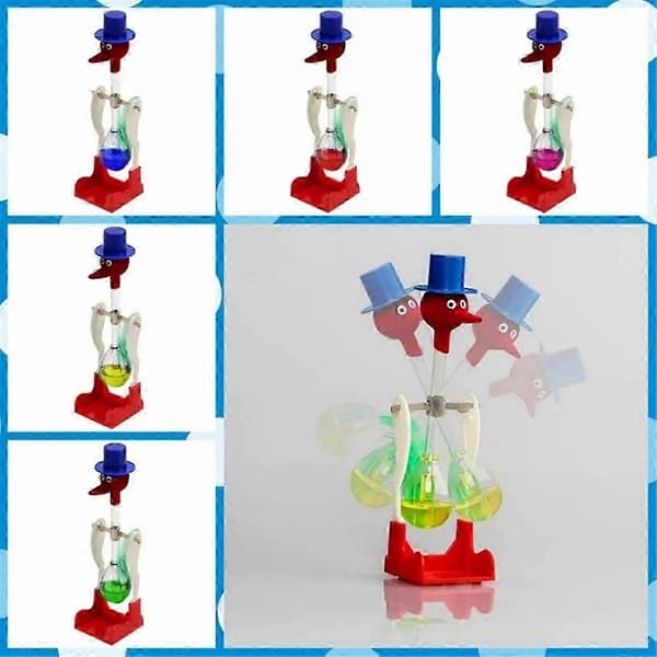 Drinking bird with liquid, perpetual motion machine, balance, drinking water bird, continuous, educational for children Blue