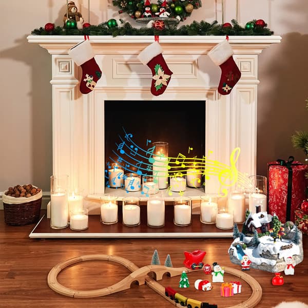 Julebyhus, LED-oplyst Vinterjuleby og Miniature Julefigur A style ski
