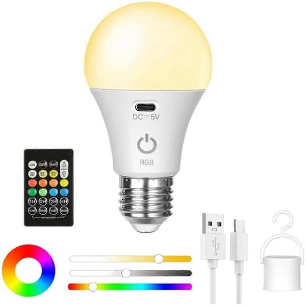 Rechargeable LED Bulb with Remote Control E26 Smart RGB Color Changing Light Bulb Rgb lamp