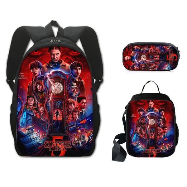 Stranger Things Anime Backpack Three-Piece Set: Backpack, School Bag, Pencil Case, Lunch Bag 3