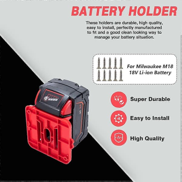 10-pack Battery Holder for Milwaukee M18 18V Battery Wall Mount Battery Storage for Work Truck Shelf Toolbox