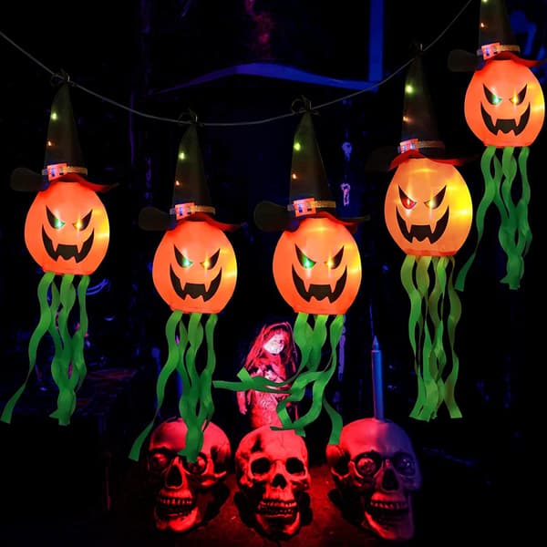 5 Halloween-dekorasjoner Gresskar lysslynger Trollmannhattdekorasjoner