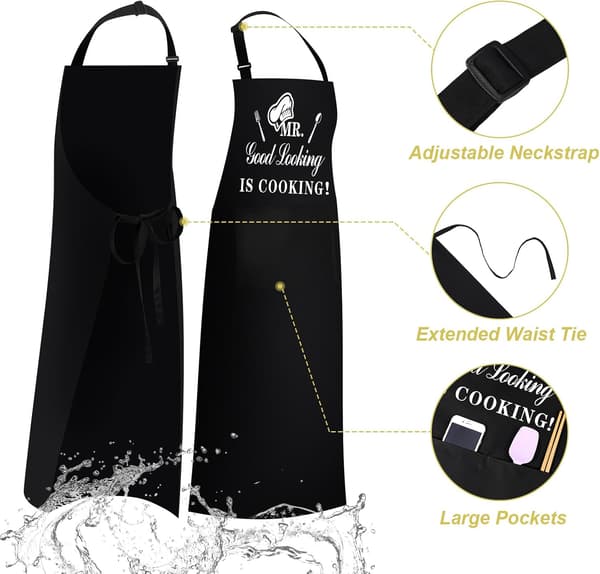 Funny Aprons for Men, MR Good Looking is Cooking, Professional Kitchen Apron Chef Man Bib Aprons with Double Pockets Adjustable