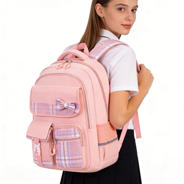 Cute Plaid Bow Backpack - A Lightweight, Casual School Bag Suitable for Primary and Middle School Students, Blue.