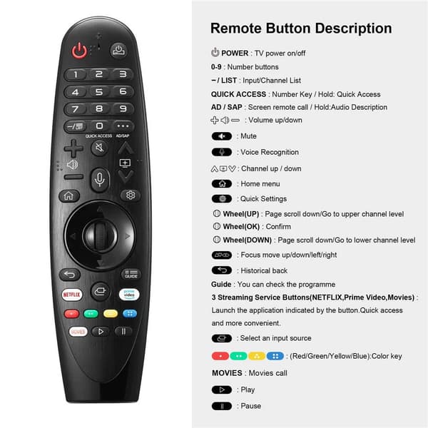 LG AKB75855501 Original Smart TV Remote Control Replacement Black
