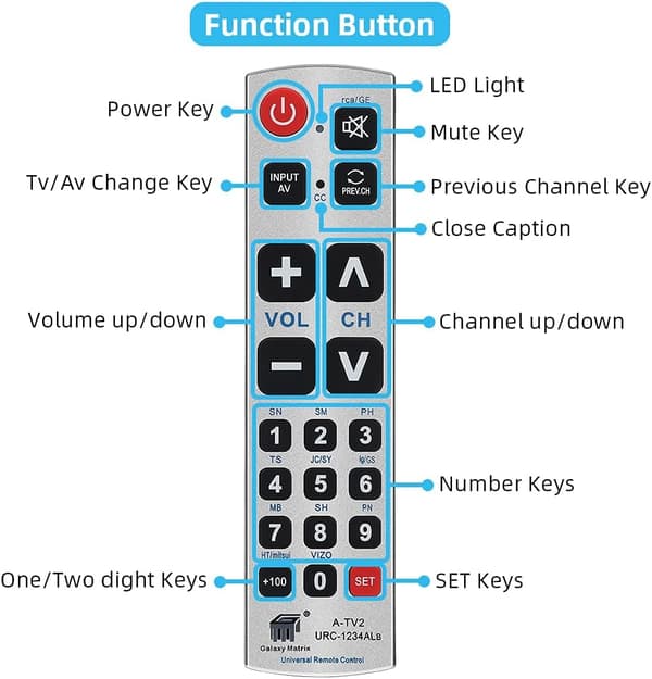 Seniors Elderly Large Button Universal Remote Control Compatible with Extra Large Jumbo Giant Remote Control, Simple & Easy to Use