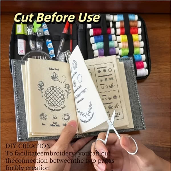 High-Quality DIY Embroidery Book, Embroidery Pattern Book, Embroidery Craft Gift Box, Including 24-Pack Embroidery Floss and 86 Sewing Tools As Shown