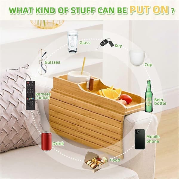 Soffa Koppmugg hållare, Soffa Dryckhållare, Naturlig Bambus Soffa Koppmugg Hållare Armstöd Bricka, Bärbar Soffa A