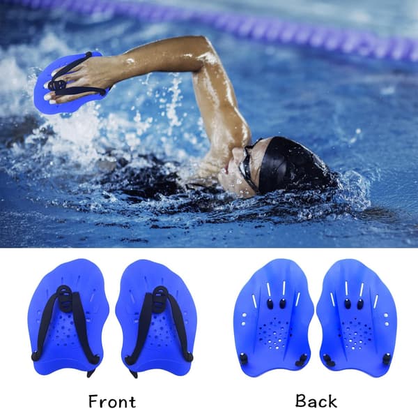 1 Pair Swimming Hand Paddles Swim Paddles with Adjustable Straps Strength Training Aid Pool Training Equipment Accessories Blue
