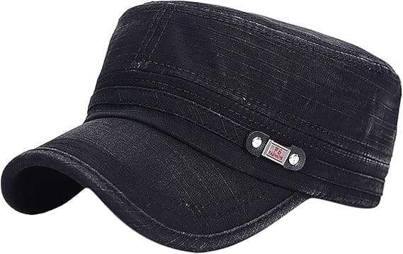 Unisex Cadet Army Cap Adjustable Flat Top Cap Washed Cotton Military Hat Baseball Cap Black