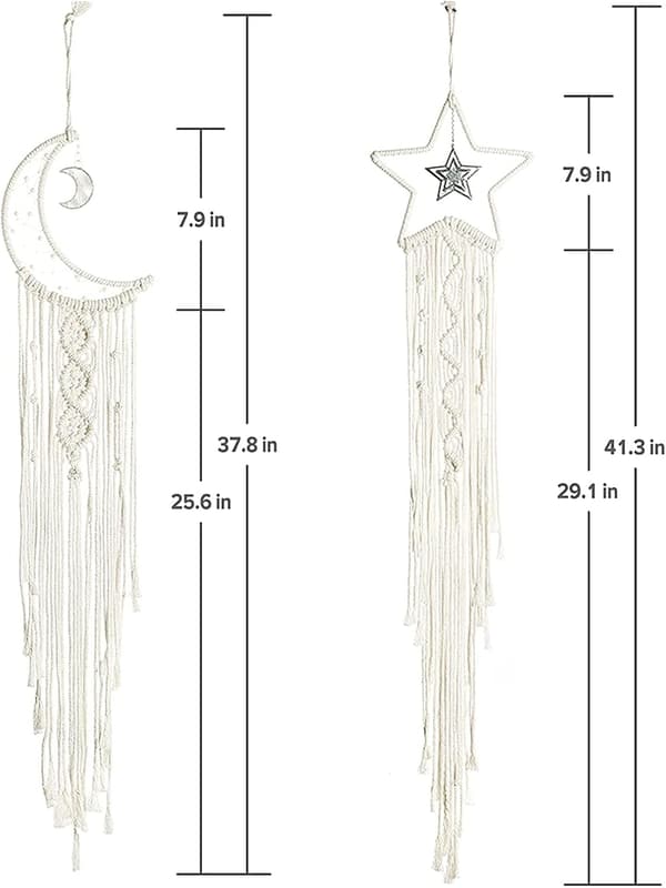 2 stjerne- og månedrømmefangere, juledekorasjon, boho-drømmefanger, barneromsdekorasjon, hjemmedekorasjon, veggdekorasjon, soveromsdekorasjon