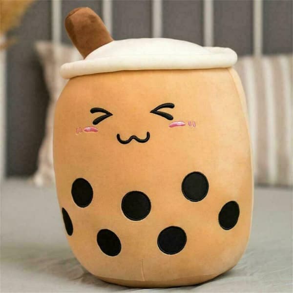 Bubble Tea Boba Kopper Squishmallow Blød Fin Gave Plyslegetøj Brun Lukkede Øjne