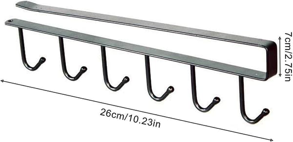 Iron 6 Hooks Storage Rack - Home Storage Mug Hooks - Kitchen Under Cabinet Organizer Hook Rack, Slide On Mug Hooks Under Cabinet, No Drilling